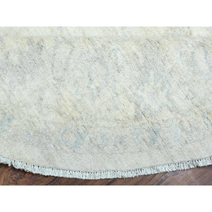 7'10"x7'10" Ivory, White Wash Peshawar Natural Dyes, Soft And Shiny Wool Hand Knotted, Round Oriental Rug FWR437286