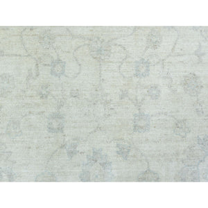 7'10"x7'10" Ivory, White Wash Peshawar Natural Dyes, Soft And Shiny Wool Hand Knotted, Round Oriental Rug FWR437286
