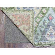 Load image into Gallery viewer, 3&#39;10&quot;x12&#39; Colorful, Anatolian Village Inspired with Large Elements, Natural Dyes Hand Knotted Soft Wool Runner Oriental Rug FWR437346