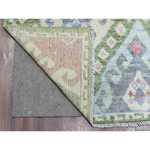 3'10"x12' Colorful, Anatolian Village Inspired with Large Elements, Natural Dyes Hand Knotted Soft Wool Runner Oriental Rug FWR437346