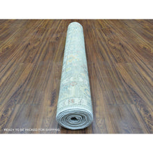 Load image into Gallery viewer, 4&#39;x11&#39;10&quot; Taupe Afghan Angora Oushak with Colorful Motifs Natural Dyes, Soft Wool Hand Knotted Runner Oriental Rug FWR437424