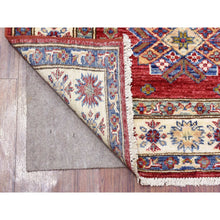 Load image into Gallery viewer, 3&#39;x11&#39; Rich Red Hand Knotted, Extra Soft Wool, Afghan Super Kazak With Geometric Medallions, Natural Dyes Runner Oriental Rug FWR437448