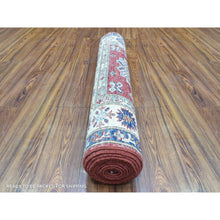 Load image into Gallery viewer, 3&#39;x11&#39; Rich Red Hand Knotted, Extra Soft Wool, Afghan Super Kazak With Geometric Medallions, Natural Dyes Runner Oriental Rug FWR437448