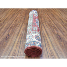 Load image into Gallery viewer, 3&#39;1&quot;x11&#39; Rich Red, Hand Knotted Afghan Super Kazak With Geometric Medallions, Natural Dyes Extra Soft Wool Runner Oriental Rug FWR437460