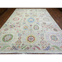 Load image into Gallery viewer, 10&#39;x13&#39;10&quot; Light Beige, Soft and Shiny Wool Hand Knotted, Fine Peshawar with Suzani Design, Natural Dyes Dense Weave, Oriental Rug FWR437574