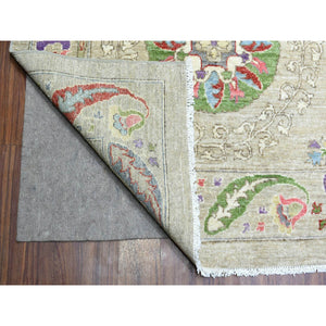 10'x13'10" Light Beige, Soft and Shiny Wool Hand Knotted, Fine Peshawar with Suzani Design, Natural Dyes Dense Weave, Oriental Rug FWR437574