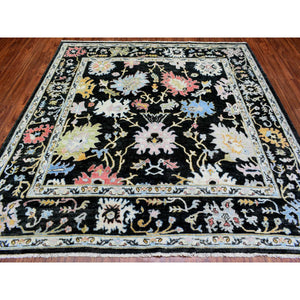 7'10"x7'10" Olive Black, Natural Dyes Soft Wool, Hand Knotted Afghan Angora Oushak With Pop Of Color, Square Oriental Rug FWR437712