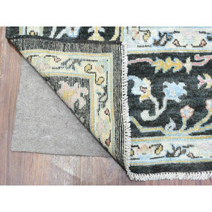 7'10"x7'10" Olive Black, Natural Dyes Soft Wool, Hand Knotted Afghan Angora Oushak With Pop Of Color, Square Oriental Rug FWR437712