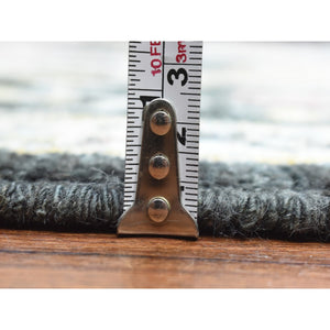 7'10"x7'10" Olive Black, Natural Dyes Soft Wool, Hand Knotted Afghan Angora Oushak With Pop Of Color, Square Oriental Rug FWR437712