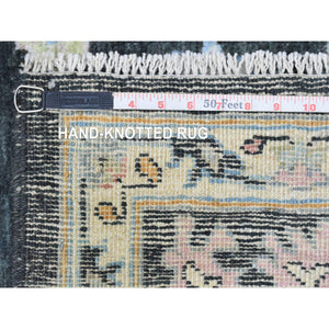 7'10"x7'10" Olive Black, Natural Dyes Soft Wool, Hand Knotted Afghan Angora Oushak With Pop Of Color, Square Oriental Rug FWR437712