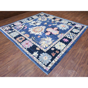 10'3"x10'3" Sapphire Blue, Hand Knotted Afghan Angora Oushak With Pop Of Color, Natural Dyes Extra Soft Wool, Square Oriental Rug FWR437928