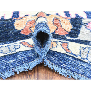 10'3"x10'3" Sapphire Blue, Hand Knotted Afghan Angora Oushak With Pop Of Color, Natural Dyes Extra Soft Wool, Square Oriental Rug FWR437928