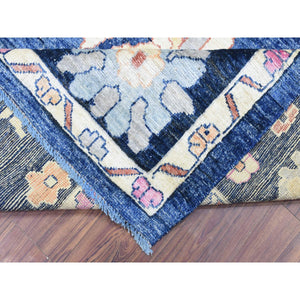 10'3"x10'3" Sapphire Blue, Hand Knotted Afghan Angora Oushak With Pop Of Color, Natural Dyes Extra Soft Wool, Square Oriental Rug FWR437928