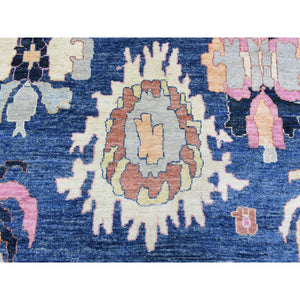 10'3"x10'3" Sapphire Blue, Hand Knotted Afghan Angora Oushak With Pop Of Color, Natural Dyes Extra Soft Wool, Square Oriental Rug FWR437928