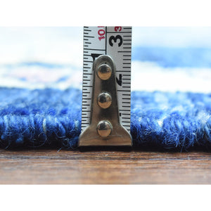 10'3"x10'3" Sapphire Blue, Hand Knotted Afghan Angora Oushak With Pop Of Color, Natural Dyes Extra Soft Wool, Square Oriental Rug FWR437928