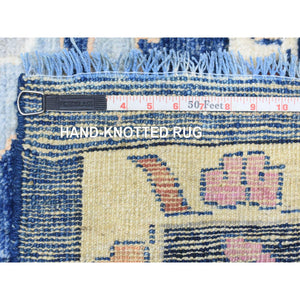 10'3"x10'3" Sapphire Blue, Hand Knotted Afghan Angora Oushak With Pop Of Color, Natural Dyes Extra Soft Wool, Square Oriental Rug FWR437928