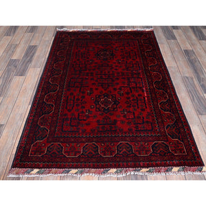 3'3"x5'1" Angels Red, Afghan Khamyab With Geometric Pattern, Soft And Shiny Wool, Hand Knotted, Vegetable Dyes, Oriental Rug FWR4374