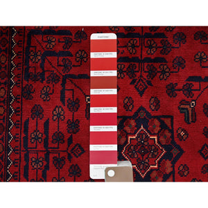 3'3"x5'1" Angels Red, Afghan Khamyab With Geometric Pattern, Soft And Shiny Wool, Hand Knotted, Vegetable Dyes, Oriental Rug FWR4374