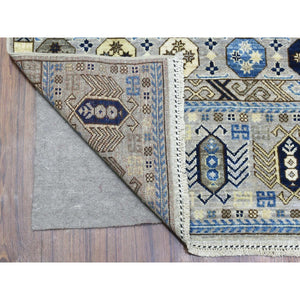 4'x9'9" Cloud Gray, Soft Wool Hand Knotted, Afghan Ersari With Hutchlu Design, Soft And Lush Pile Vegetable Dyes, Wide Runner Oriental Rug FWR438042