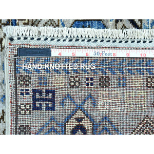 4'x9'9" Cloud Gray, Soft Wool Hand Knotted, Afghan Ersari With Hutchlu Design, Soft And Lush Pile Vegetable Dyes, Wide Runner Oriental Rug FWR438042