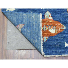 Load image into Gallery viewer, 4&#39;2&quot;x9&#39;9&quot; Sapphire Blue, Hand Knotted Afghan Peshawar With Colorful Oceanic Fish Design, Densely Woven Natural Dyes, Extra Soft Wool, Wide Runner Oriental Rug FWR438108