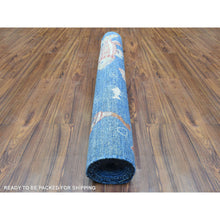 Load image into Gallery viewer, 4&#39;2&quot;x9&#39;9&quot; Sapphire Blue, Hand Knotted Afghan Peshawar With Colorful Oceanic Fish Design, Densely Woven Natural Dyes, Extra Soft Wool, Wide Runner Oriental Rug FWR438108