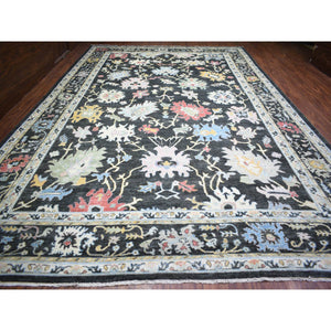 11'9"x17'7" Olive Black, Afghan Angora Oushak with Colorful Motifs Natural Dyes, Soft Wool Hand Knotted, Oversized Oriental Rug FWR438132
