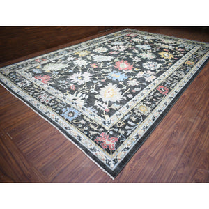 11'9"x17'7" Olive Black, Afghan Angora Oushak with Colorful Motifs Natural Dyes, Soft Wool Hand Knotted, Oversized Oriental Rug FWR438132