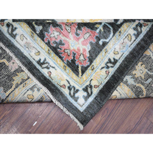 11'9"x17'7" Olive Black, Afghan Angora Oushak with Colorful Motifs Natural Dyes, Soft Wool Hand Knotted, Oversized Oriental Rug FWR438132