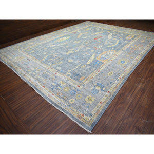 12'x16' Cadet Gray, Organic Wool Hand Knotted, Afghan Angora Oushak With All Over Leaf Design Natural Dyes, Oversized Oriental Rug FWR438144