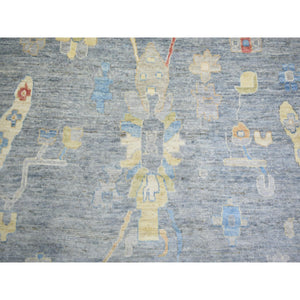 12'x16' Cadet Gray, Organic Wool Hand Knotted, Afghan Angora Oushak With All Over Leaf Design Natural Dyes, Oversized Oriental Rug FWR438144