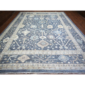 11'9"x15'7" Jet Gray, Soft Wool Hand Knotted, Afghan Angora Oushak With All Over Design Vegetable Dyes, Oversized Oriental Rug FWR438162