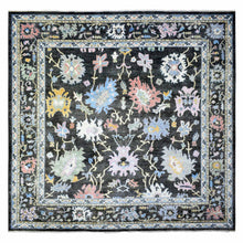 Load image into Gallery viewer, 11&#39;10&quot;x11&#39;10&quot; Olive Black, Afghan Angora Oushak with Colorful Motifs Vegetable Dyes, Organic Wool Hand Knotted, Square Oriental Rug FWR438174