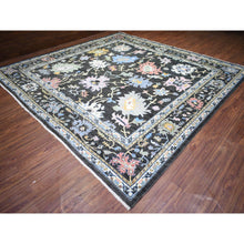 Load image into Gallery viewer, 11&#39;10&quot;x11&#39;10&quot; Olive Black, Afghan Angora Oushak with Colorful Motifs Vegetable Dyes, Organic Wool Hand Knotted, Square Oriental Rug FWR438174