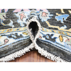 11'10"x11'10" Olive Black, Afghan Angora Oushak with Colorful Motifs Vegetable Dyes, Organic Wool Hand Knotted, Square Oriental Rug FWR438174