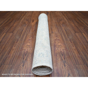 3'x4'9" Ivory, Hand Knotted Heavily Washed Peshawar, Pure Wool, Oriental Rug FWR438246