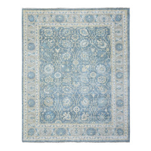 8'2"x9'8" Blueish Gray, Hand Knotted Finer Peshawar with Mahal Design, Densely Woven Natural Dyes, Soft Wool, Oriental Rug FWR438312
