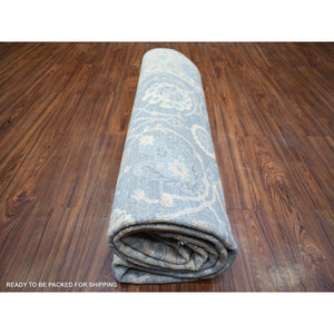 8'2"x9'8" Blueish Gray, Hand Knotted Finer Peshawar with Mahal Design, Densely Woven Natural Dyes, Soft Wool, Oriental Rug FWR438312