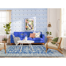 Load image into Gallery viewer, 5&#39;10&quot;x9&#39;1&quot; Sapphire Blue, Pure Wool Hand Knotted, Finer Peshawar With Mahal Design, Densely Woven Natural Dyes, Oriental Rug FWR438336