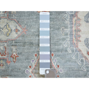 6'x9'2" Bone Brown with Charcoal Black, Oxidized and Distressed Grass Design with Exposed Warps, 100% Wool, Hand Knotted, Oriental Rug FWR457476