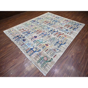 8'x9'8" Beige, Hand Knotted Anatolian Village Inspired With All Over Camel Figurines, Vegetable Dyes Extra Soft Wool, Oriental Rug FWR438558