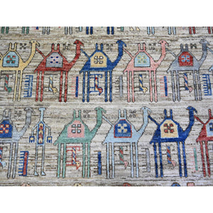 8'x9'8" Beige, Hand Knotted Anatolian Village Inspired With All Over Camel Figurines, Vegetable Dyes Extra Soft Wool, Oriental Rug FWR438558