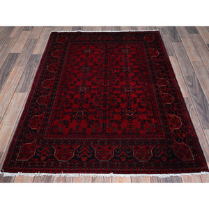 3'5"x4'10" Chili Red, Afghan Khamyab With Tribal Design, Hand Knotted, Soft And Velvety Wool, Vegetable Dyes, Oriental Rug FWR4380
