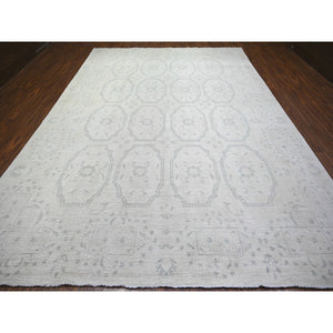 9'9"x13'9" Ivory, White Wash Peshawar With Repetitive Geometric Medallions, Soft Wool Hand Knotted, Oriental Rug FWR438672