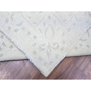 9'9"x13'9" Ivory, White Wash Peshawar With Repetitive Geometric Medallions, Soft Wool Hand Knotted, Oriental Rug FWR438672