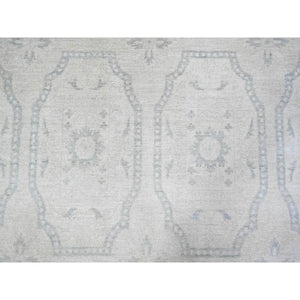 9'9"x13'9" Ivory, White Wash Peshawar With Repetitive Geometric Medallions, Soft Wool Hand Knotted, Oriental Rug FWR438672