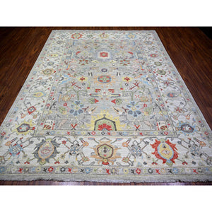 8'x9'9" Light Gray, Vegetable Dyes Extra Soft Wool, Hand Knotted Finer Peshawar With Heriz Design, Dense Weave, Oriental Rug FWR438738