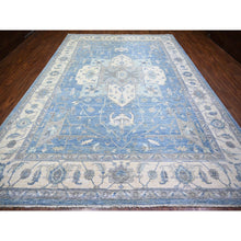 Load image into Gallery viewer, 9&#39;10&quot;x14&#39; Cerulean Blue, Vegetable Dyes Organic Wool, Hand Knotted Finer Peshawar With Heriz Medallion Design, Dense Weave, Oriental Rug FWR438774