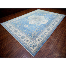 Load image into Gallery viewer, 9&#39;10&quot;x14&#39; Cerulean Blue, Vegetable Dyes Organic Wool, Hand Knotted Finer Peshawar With Heriz Medallion Design, Dense Weave, Oriental Rug FWR438774