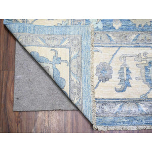 9'10"x14' Cerulean Blue, Vegetable Dyes Organic Wool, Hand Knotted Finer Peshawar With Heriz Medallion Design, Dense Weave, Oriental Rug FWR438774
